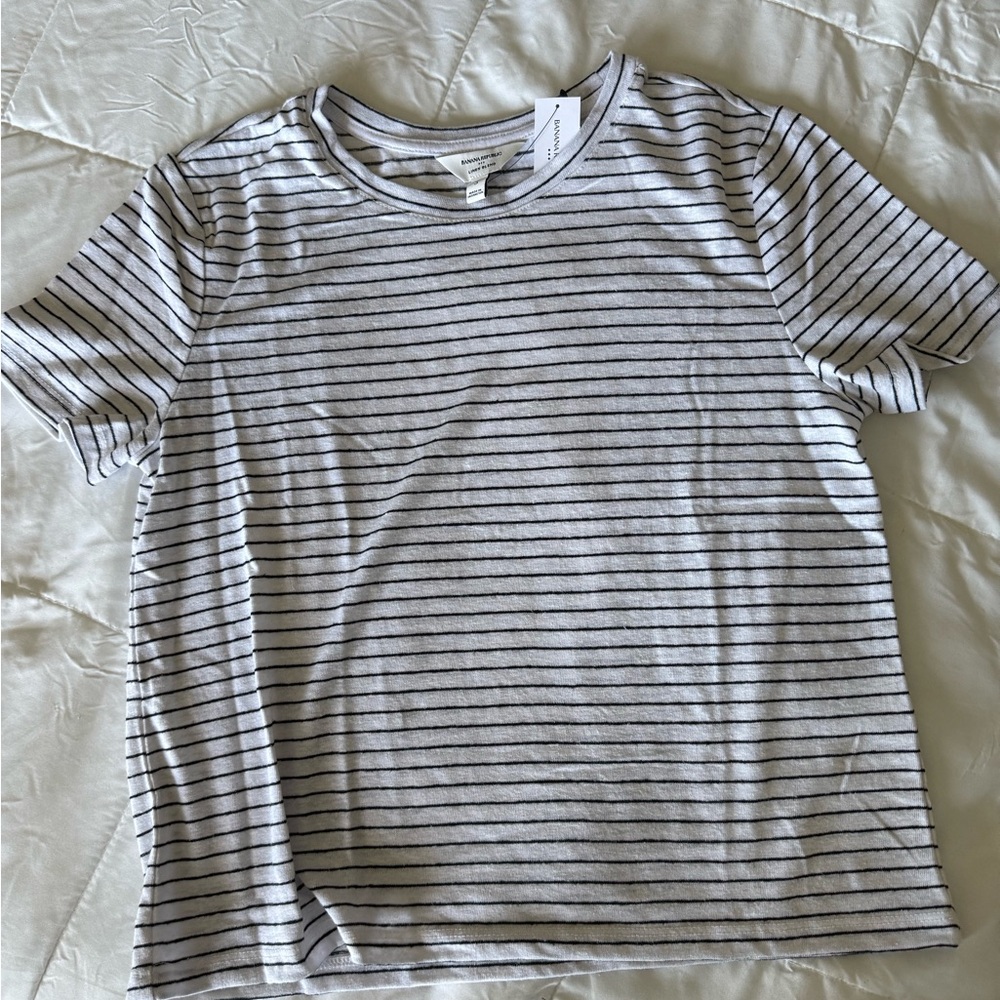 Banana Republic Striped Short Sleeve Tees - White & Tan - Picture 3 of 5